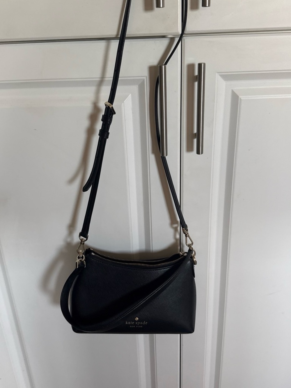 kate spade Black Leather Crossbody with Gold Hardware